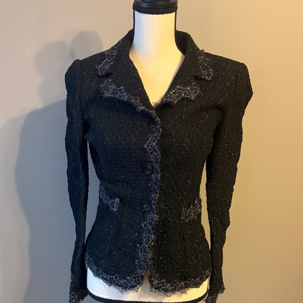 Vintage Hartly Westwood Black Blazer, Silver Threads.  Size small.